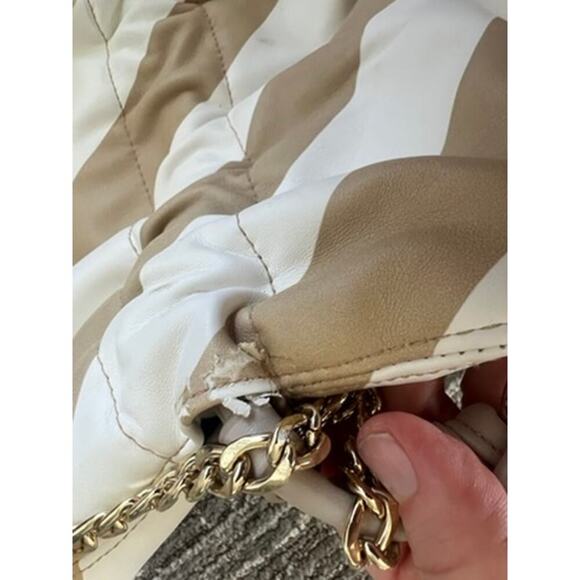 NWT Who What Wear white n tan striped tote bag w metal handle stylish trendy - Picture 8 of 10